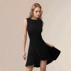 High-Low Round Neck Sleeveless Mini Dress